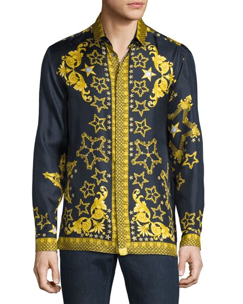 versace men's long sleeve t shirt|Versace fitted shirts for men.